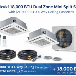 Daizuki 18,000 BTU Dual Zone Mini Split System with (2) 9,000 BTU 4-Way Ceiling Cassette Units